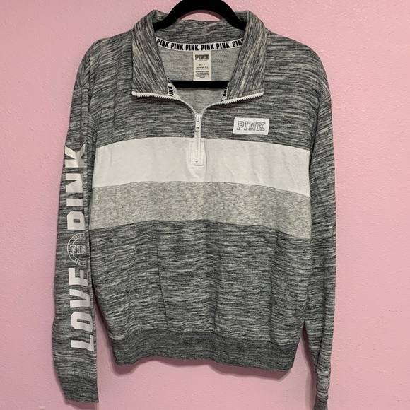PINK Victoria's Secret Zip-Up Sweater in Gray and White - Picture 7 of 10